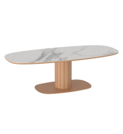 Lotus Oval Dining Table with Ceramic Top and Single Pedestal Base
