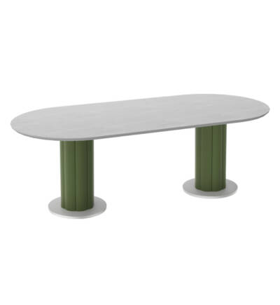 Lotus Dining Table with Ceramic Top and Double Pedestal Base