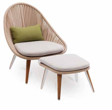 Dinosaur Egg Lounge Side Chair with Vertical Weave Rope and Teak or Faux Teak Leg Accent