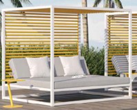 Lagoon Pavilion Bed with Fixed Aluminum Slat Roof and Back