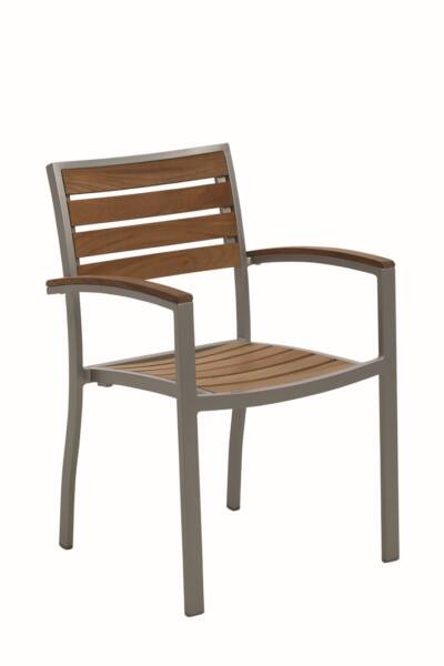 Mediterranean Dining Arm Chair With Teak or Faux Teak Slats