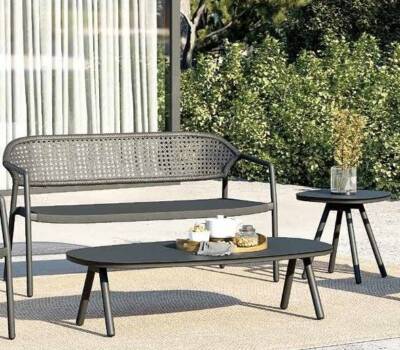 Gaudi 2 Seater Bench with Seagrass Wicker Back and Sling Seat