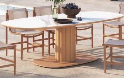 Lotus Dining Table with Ceramic Top & Single Pedestal Base