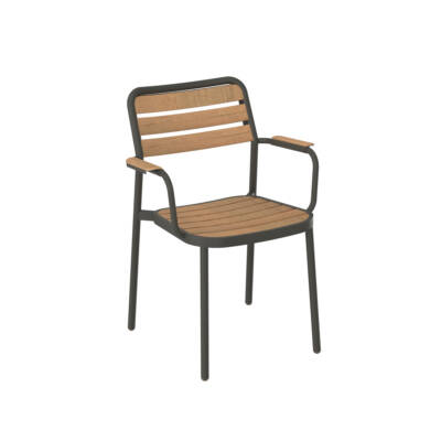 Oval Dining Arm Chair with Teak or Faux Teak Slats