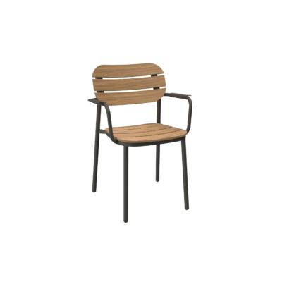 Oval Dining Arm Chair with Teak Slats