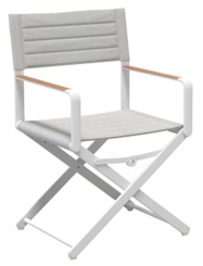 Chic Folding Dining Arm Chair with Padded Sling and Faux Teak Arm Rest