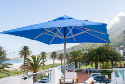 St. James Square ALU 8'2" Market Umbrella with Automatic Lifting System, Single Top Vent and Velcro Tie