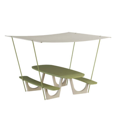 Clogs Picnic Table with Aluminum Top and Sling Sunshade