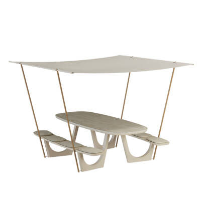 Clogs Picnic Table with Ceramic Top and Sling Sunshade